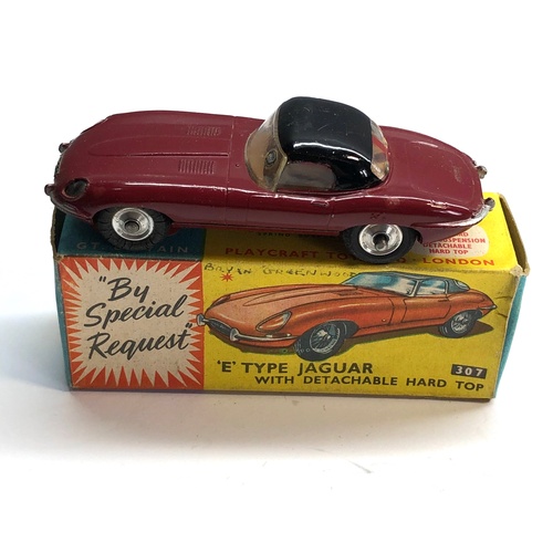 344 - Original boxed corgi 307 E type jaguar with detachable top as shown condition