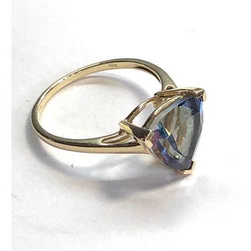 134 - 10k Gold stone set ring weight 2.4 blue Irridescent stone, as  shown good condition, ring size O