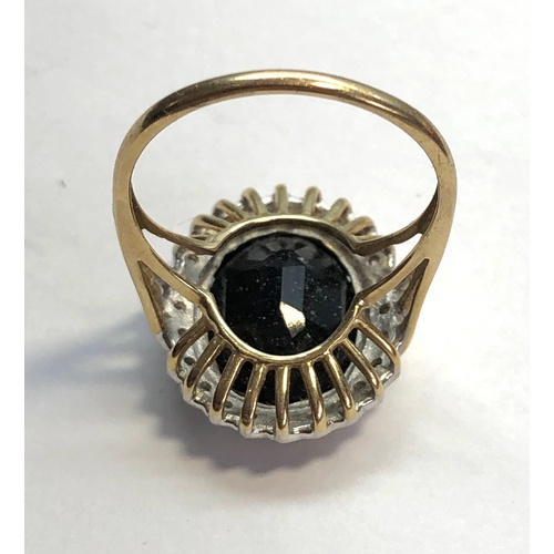 137 - Large Diamond and Sapphire 9ct gold dress ring large dark blue coloured stone set with small Diamond... 