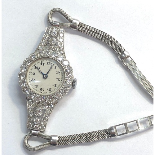 159 - Fine quality art deco platinum and diamond cocktail watch approx 4ct diamonds , bezel set with 20x 3... 