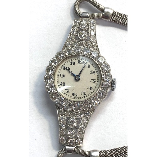 159 - Fine quality art deco platinum and diamond cocktail watch approx 4ct diamonds , bezel set with 20x 3... 