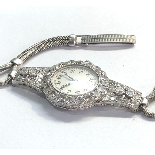 159 - Fine quality art deco platinum and diamond cocktail watch approx 4ct diamonds , bezel set with 20x 3... 