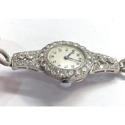 159 - Fine quality art deco platinum and diamond cocktail watch approx 4ct diamonds , bezel set with 20x 3... 