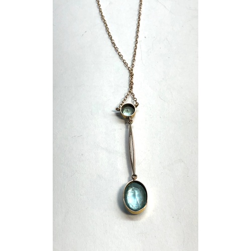 161 - 9ct Gold blue stone dropper pendant on 9ct gold chain pendant measure approx 4.5cm drop length with ... 