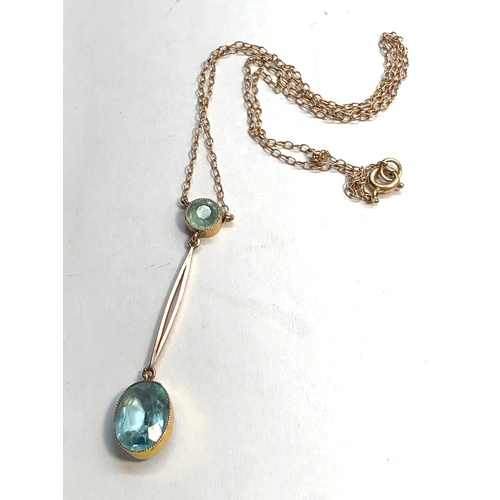 161 - 9ct Gold blue stone dropper pendant on 9ct gold chain pendant measure approx 4.5cm drop length with ... 