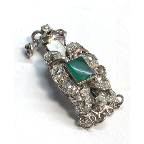 162 - large antique platinum diamond and emerald necklace clasp measures approx 35mm by 17mm set with larg... 