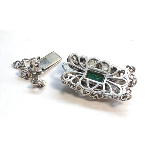 162 - large antique platinum diamond and emerald necklace clasp measures approx 35mm by 17mm set with larg... 