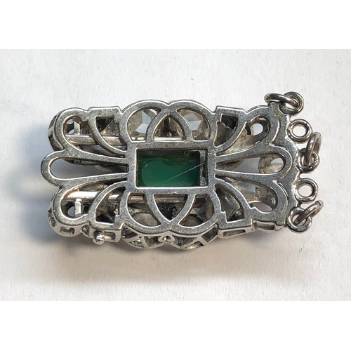 162 - large antique platinum diamond and emerald necklace clasp measures approx 35mm by 17mm set with larg... 