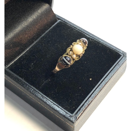 143 - Victorian 12.5 ct gold agate and pearl ring missing small seed-pearl  as shown weight 1.5g, as shown... 