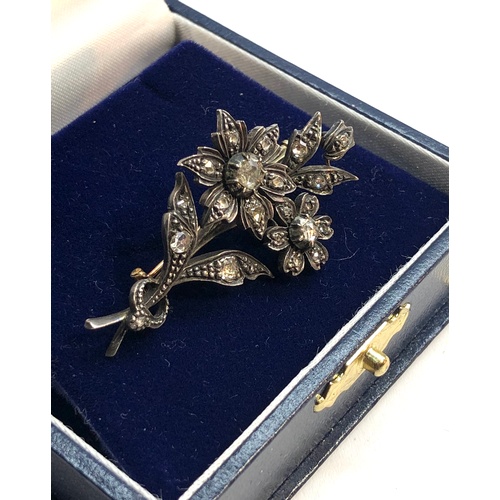 145 - Antique rose diamond brooch gold back silver front measures approx 45mm by 26mm, as shown condition