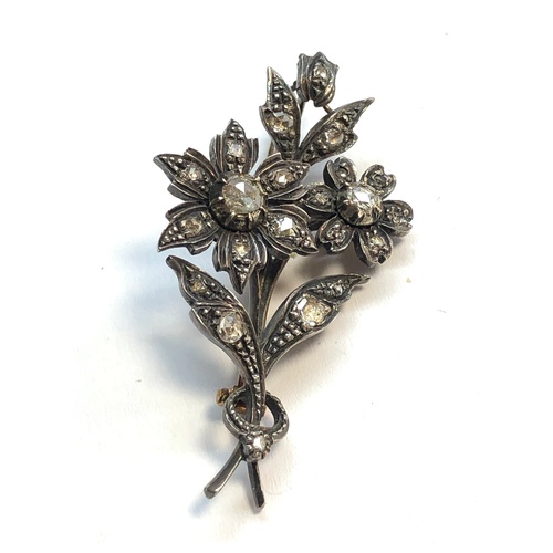 145 - Antique rose diamond brooch gold back silver front measures approx 45mm by 26mm, as shown condition