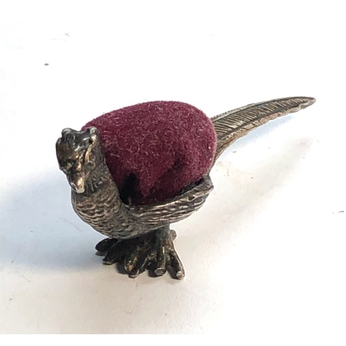 5 - Miniature silver pheasant pin cushion hallmarked 925 measures approx 47mm wide height 22mm, as shown... 