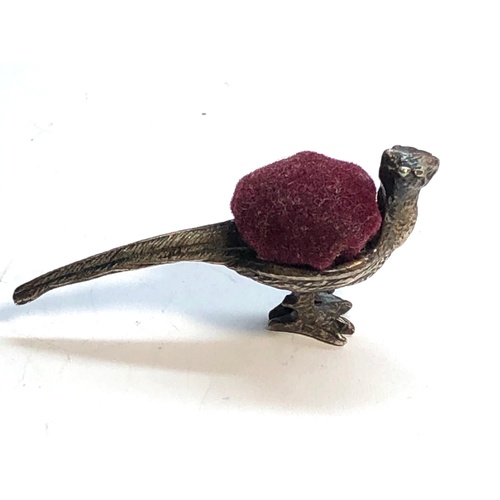 5 - Miniature silver pheasant pin cushion hallmarked 925 measures approx 47mm wide height 22mm, as shown... 