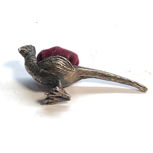 5 - Miniature silver pheasant pin cushion hallmarked 925 measures approx 47mm wide height 22mm, as shown... 