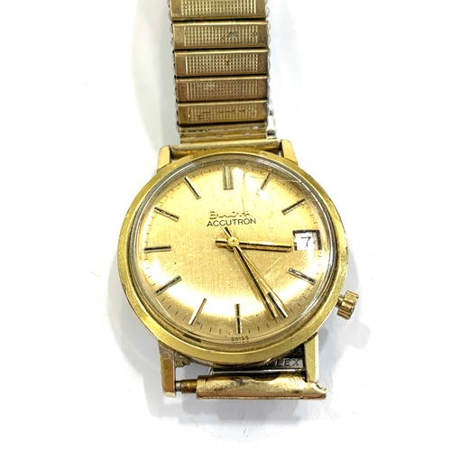 239 - Vintage Gents bulova accutron M8 gold tone wristwatch tuning fork / battery powered untested with bu... 