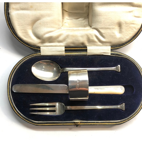 63 - Antique boxed silver christening set