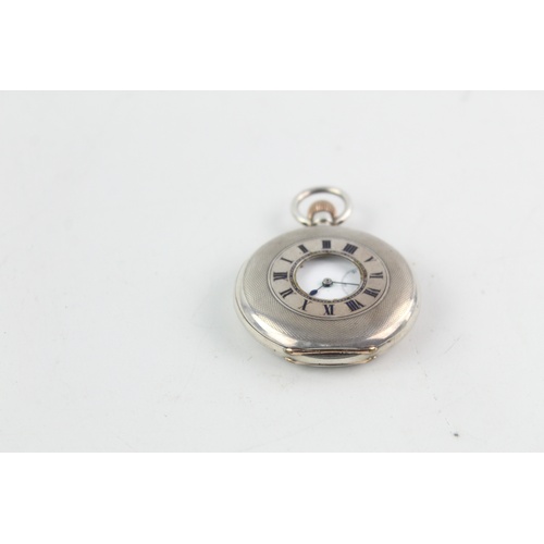 203 - Vintage Gents JW Benson stamped .925 sterling silver Half Hunter pocket watch hand-wind working w / ... 