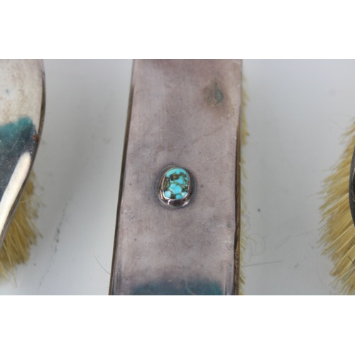 29 - Vintage Hallmarked .925 sterling silver ladies vanity Brushes  Inc Turquoise Detail Etc   In vintage... 