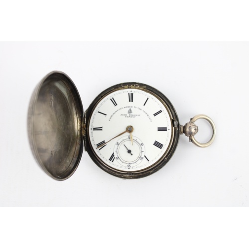 212 - Antique Gents Hallmarked .925 STERLING SILVER Full Hunter POCKET WATCH  Key-Wind  WORKING  Maker - J... 