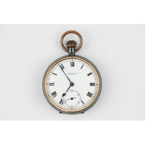 205 - Antique / Vintage Travel Bedside pocket watch in hallmarked .925 sterling silver & leather case gun ... 