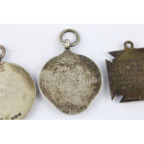 46 - Antique / Vintage hallmarked .925 sterling silver fobs/ medallions with enamel Inc football & masoni... 