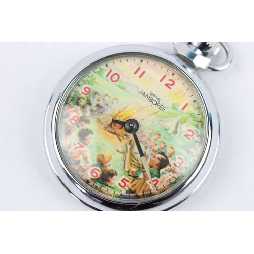 211 - Gents Vintage c.1950's SMITHS POCKET WATCH Hand-Wind  WORKING  w/ Animated Scout Leader, Moving Arm ... 