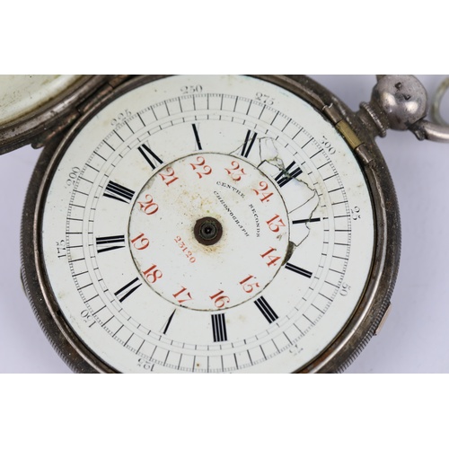 210 - Vintage Gents Hallmarked .925 STERLING SILVER Fusee Centre Seconds Chronograph POCKET WATCH Key-Wind... 