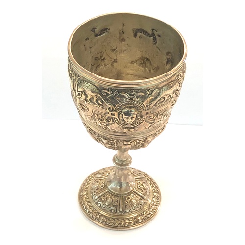 17 - ornate victorian chalice highly decorated measures approx 18cm tall weight 370g London silver hallma... 