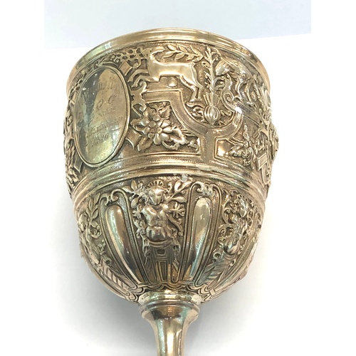 17 - ornate victorian chalice highly decorated measures approx 18cm tall weight 370g London silver hallma... 