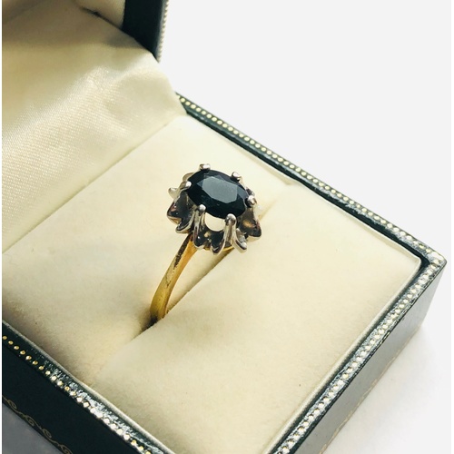 153 - 18ct gold sapphire ring sapphire measures approx 7.5mm by 6mm weight 4.3g good as shown condition