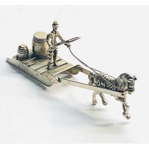 7 - Vintage dutch silver miniature horse drawn cart man with barrels measure approx 10cm long dutch silv... 