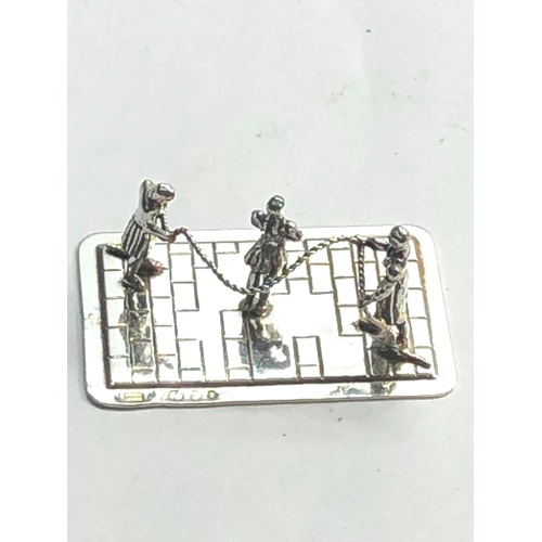 9 - Vintage dutch silver miniature girls skipping  measure approx 4cm wide  dutch silver hallmarks, good... 