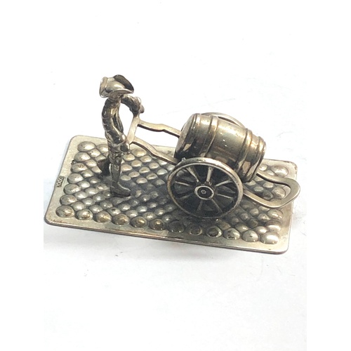 14 - vintage dutch silver miniature man pushing barrel cart measure approx 5.4 cm wide  dutch silver hall... 