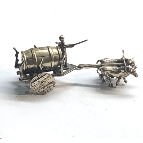 16 - vintage dutch silver miniature ox pulling barrel cart with driver measure approx 9cm wide  dutch sil... 