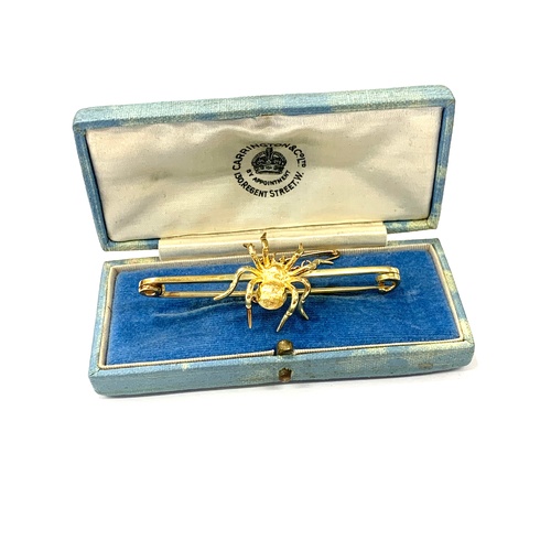 187 - 15ct gold spider brooch in box, approximate weight 8.5g,  hallmarked 15ct. approximate measurement 6... 