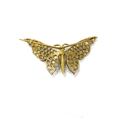 178 - diamond and sapphire butterfly brooch gold  back and silver front measures approx 44mm wide