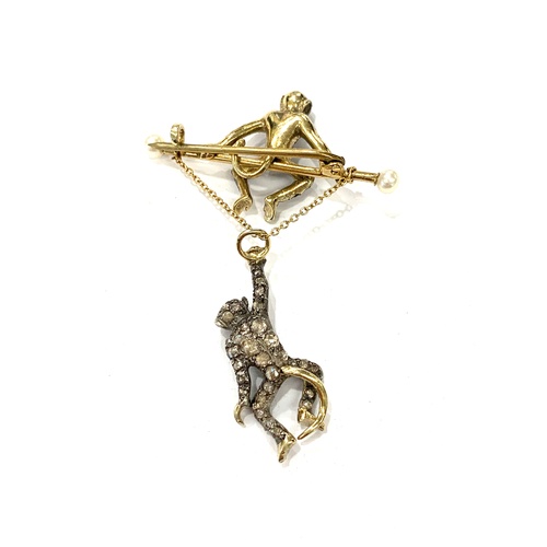 188 - Rose Diamond, monkey brooch, silver front, gold back, measures approximately at widest point: 37mm, ... 