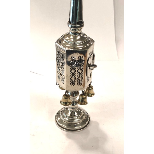 99 - Silver Havdalah / spice tower with flags, good overall antique condition, missing one bell. London s... 