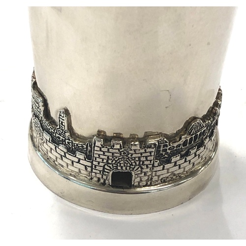 101 - Silver large beaker with scene on base, approximate height: 110mm total approximate weight: 162g