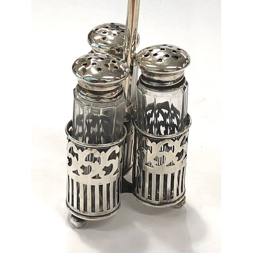 104 - American 3 piece silver and glass condiment set, overall good antique condition, Overall height 13cm... 