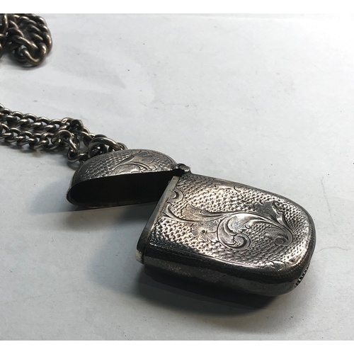 69 - antique silver vesta case and albert chain with fob dent to vesta as shown total weight 65g