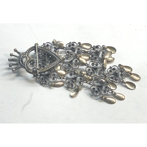 168 - Norwegian large  Silver Solje / Wedding Brooch - Heart & Crown measures approx 10cm drop