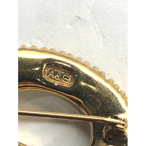 251 - Vintage  A&S Attwood & Sawyer Gold Plated stone set bow brooch named on back in good condition measu... 