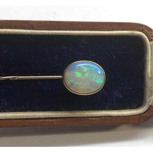 185 - Antique large opal 9ct gold stick pin opal measures approx 10mm by 8mm set in 9ct gold hallmarked st... 