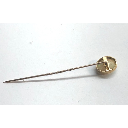 185 - Antique large opal 9ct gold stick pin opal measures approx 10mm by 8mm set in 9ct gold hallmarked st... 