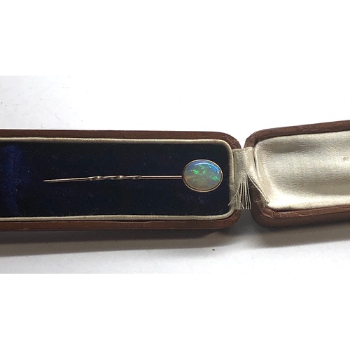 185 - Antique large opal 9ct gold stick pin opal measures approx 10mm by 8mm set in 9ct gold hallmarked st... 