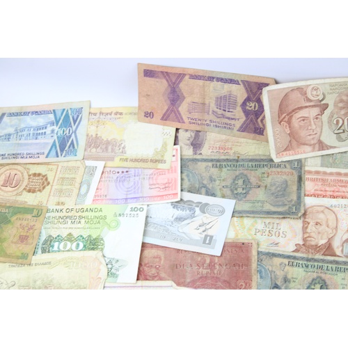 394 - Assorted vintage world bank notes mixed Denominations & Currencies  Inc Ghana, Zambia, Nigeria Etc  ... 