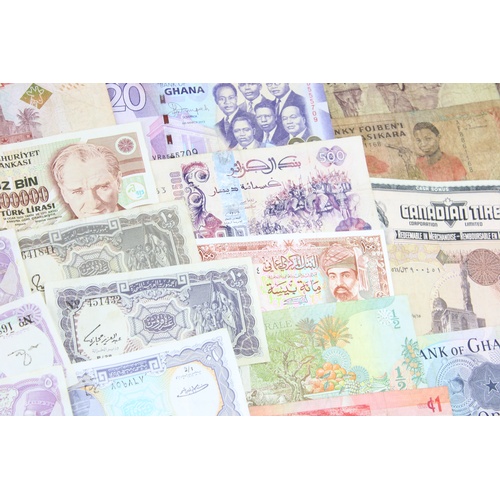 394 - Assorted vintage world bank notes mixed Denominations & Currencies  Inc Ghana, Zambia, Nigeria Etc  ... 