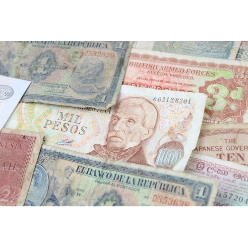 394 - Assorted vintage world bank notes mixed Denominations & Currencies  Inc Ghana, Zambia, Nigeria Etc  ... 