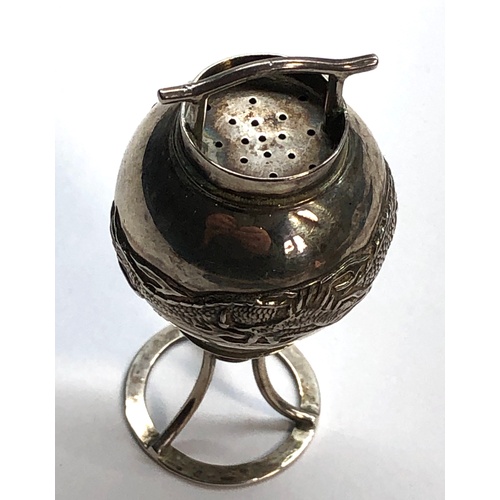 123 - Chinese silver pepper pot hallmarked sterling in good condition measures approx height 7.3cm